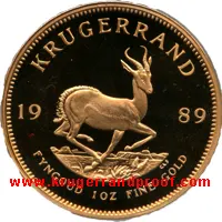 Reverse side of 1989 1 oz Proof Krugerrand